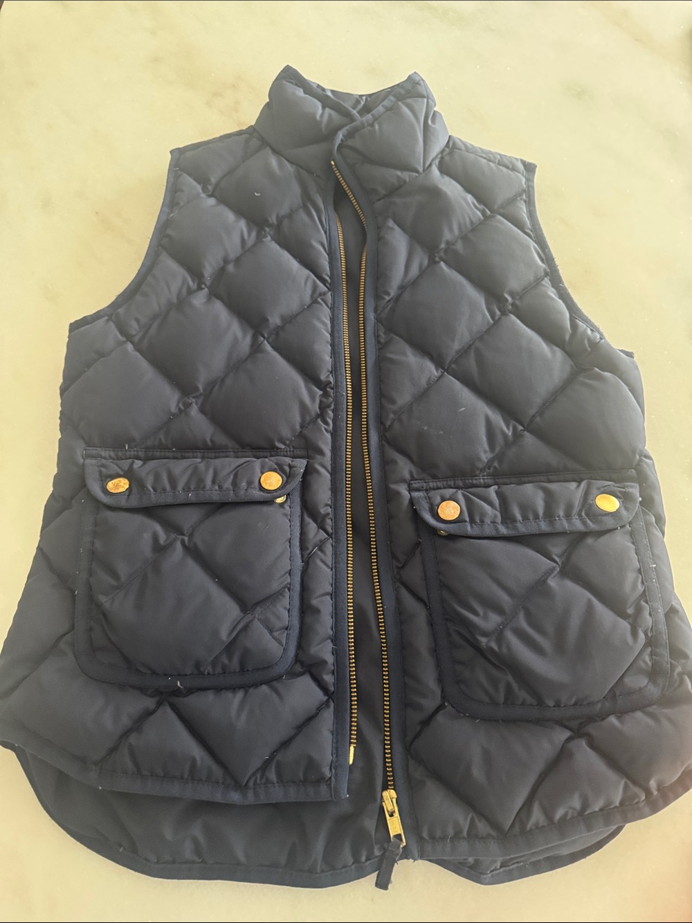 J. Crew Navy Quilted Vest with Gold-Tone Hardware
